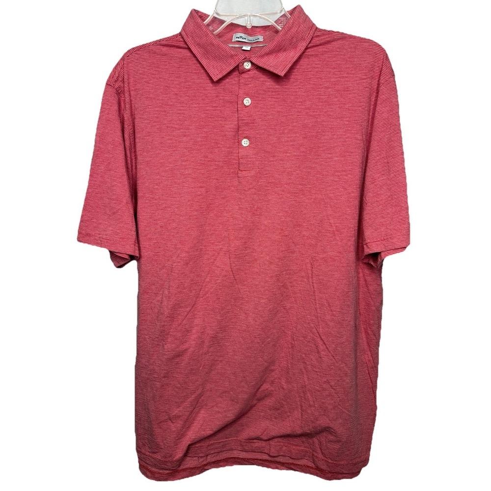 Peter Millar Polo Shirt Men's XL Red White Stripe‎ Pima Cotton Silk Blend